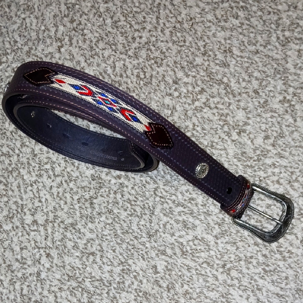 Men's wranglers genuine Leather Belt with Embroidered Design